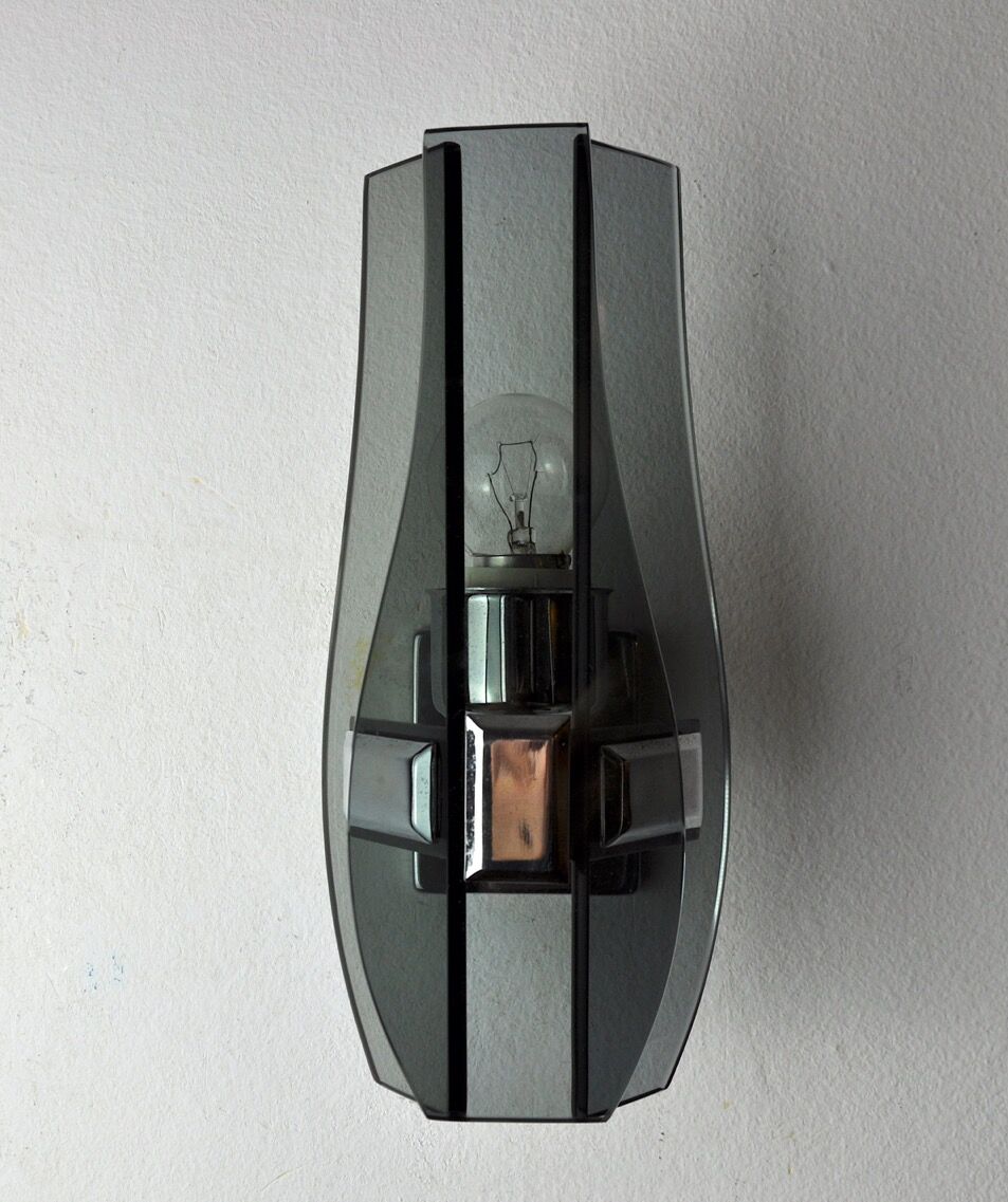 Black Veca wall lamp, cut Murano glass, Italy, 1970