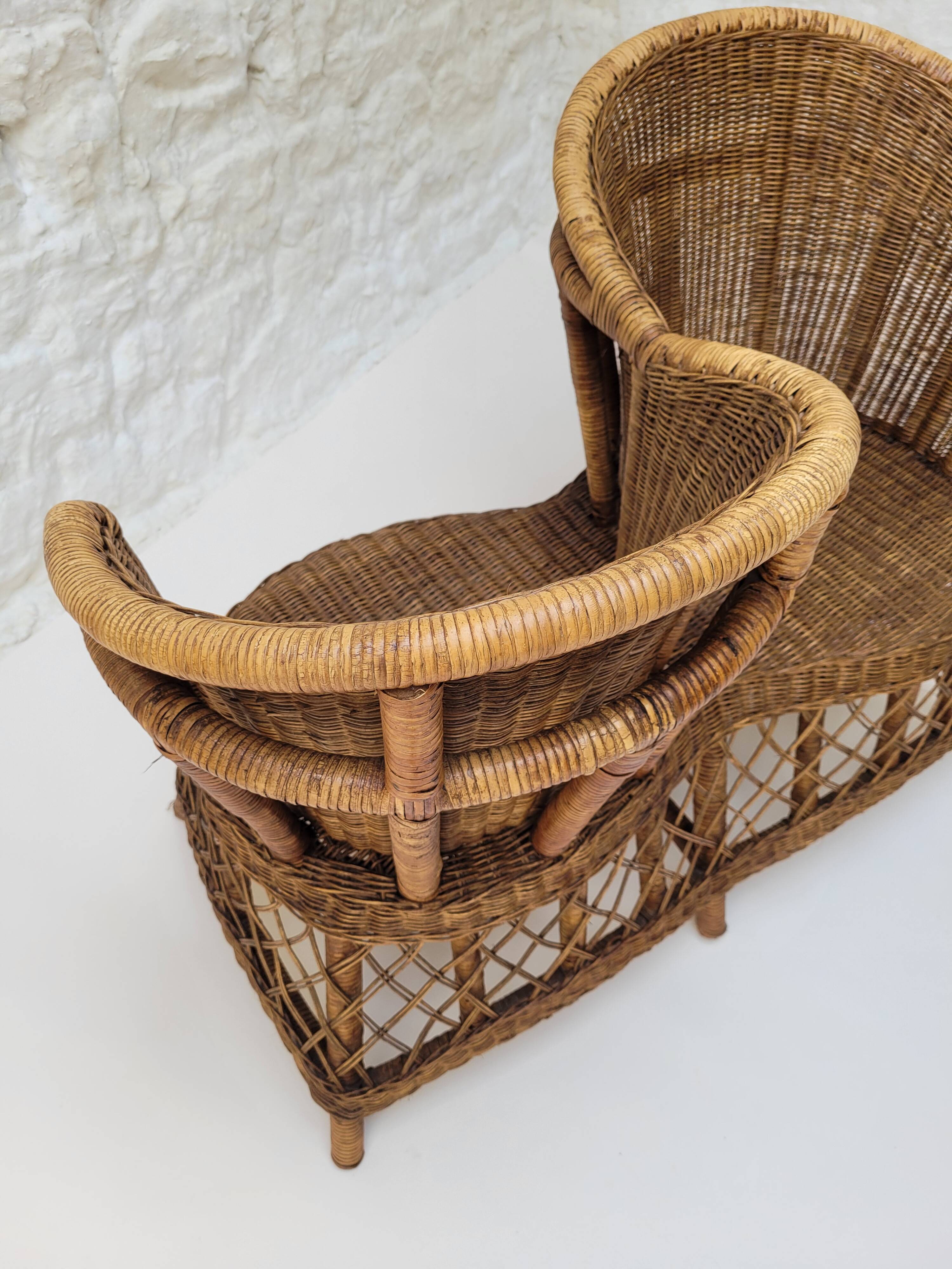 Vintage rattan confidant sofa