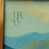 Mongolia landscape painting Signed golden frame