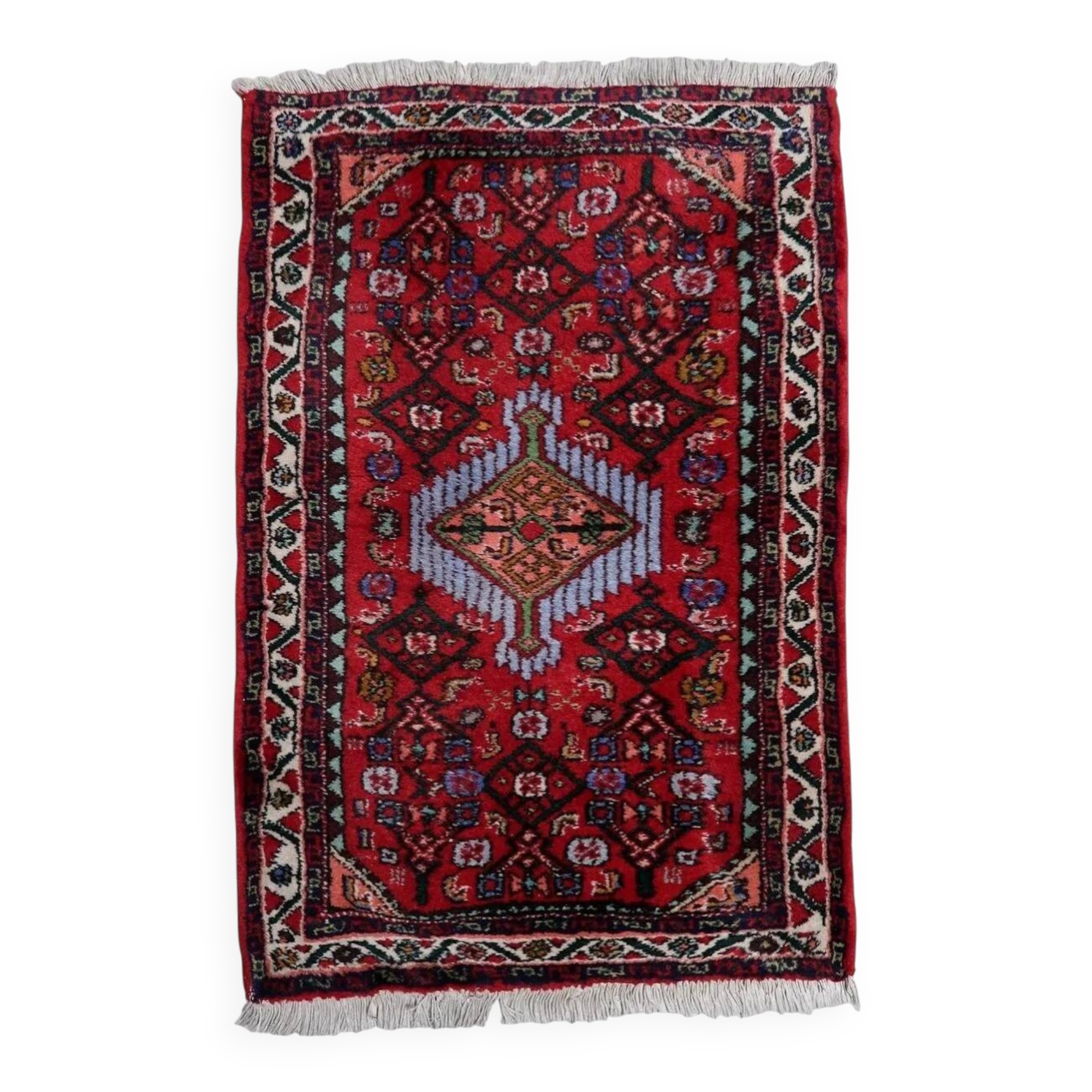 1960s Handmade Wool Rug with Red Medallion, 63 × 91 cm - 1C1289