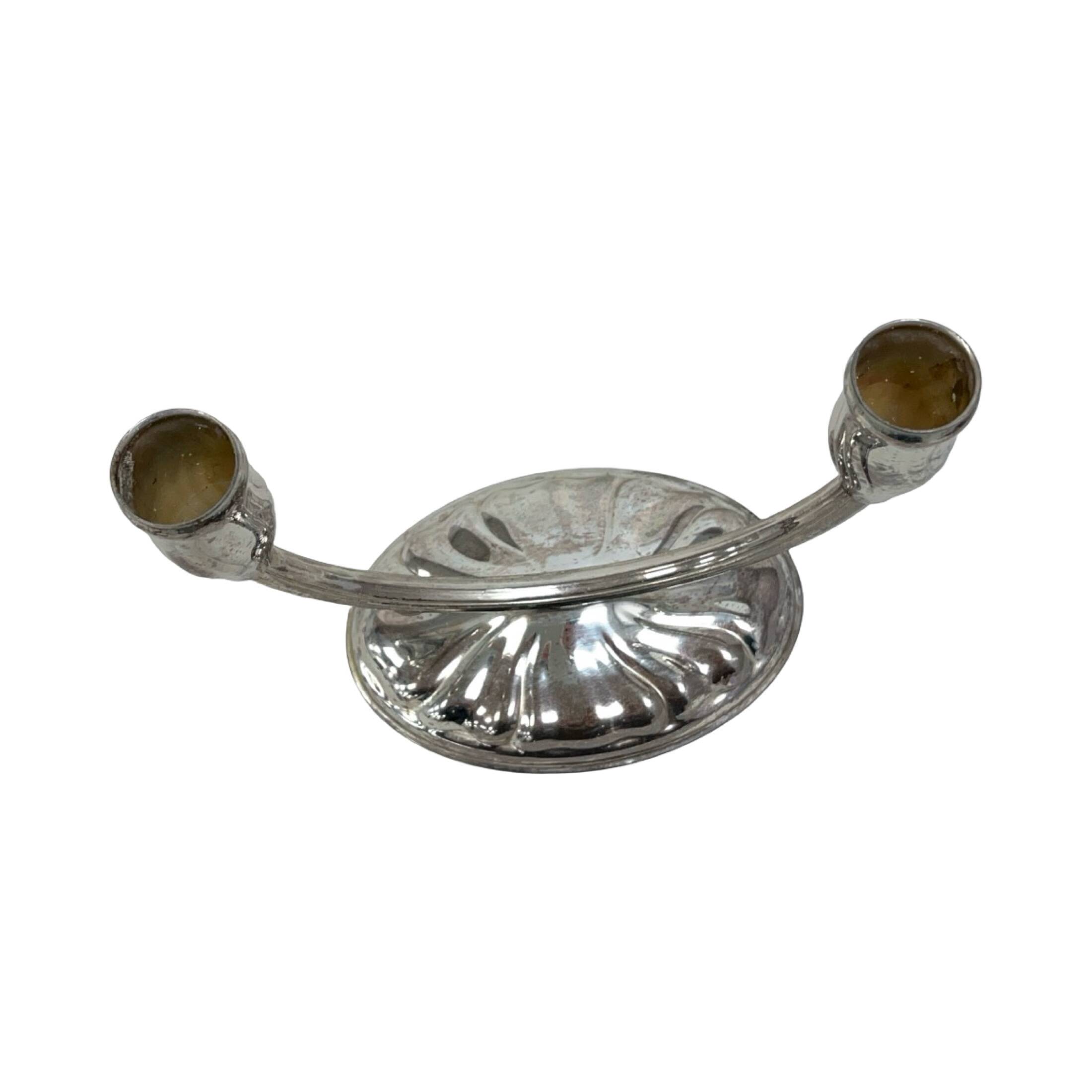 Art Deco two-arm candlestick, silver-plated, 1920s/1930s.