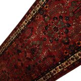 Tapis de couloir vintage en laine à motif floral rouge bordeaux, tapis oriental des années 1950, 110 x 350 cm