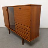 High sideboard, display cabinet and secretary, Scandinavian in teak, France around 1960.
