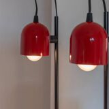 Set of 2 red metal table lamps with black stems, Memphis-Postmodern Italy 1980s