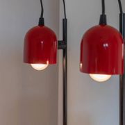 Set of 2 red metal table lamps with black stems, Memphis-Postmodern Italy 1980s