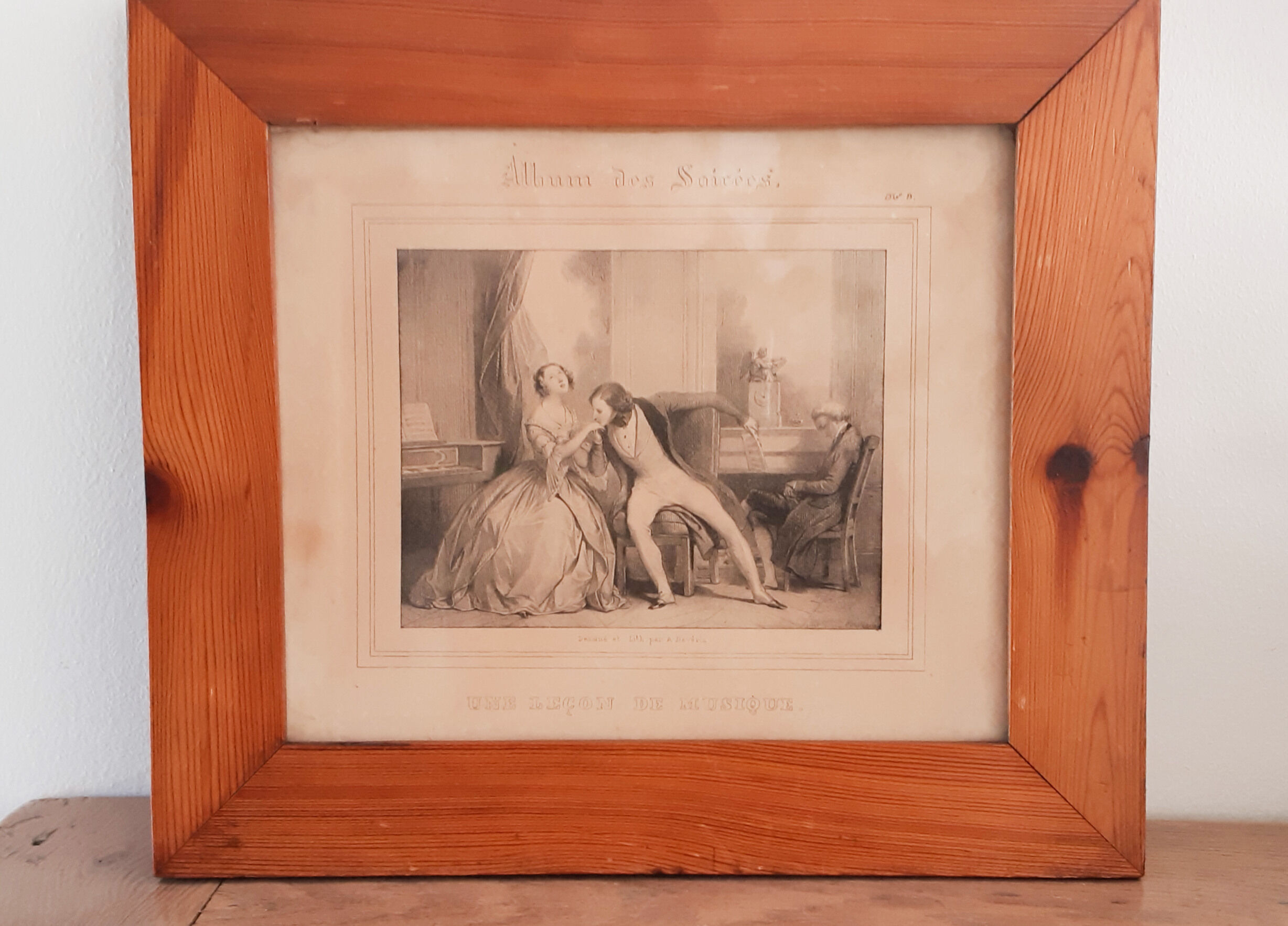 Engraving lithograph Achille Devéria , "The lesson of music "