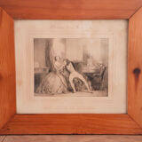 Engraving lithograph Achille Devéria , "The lesson of music "