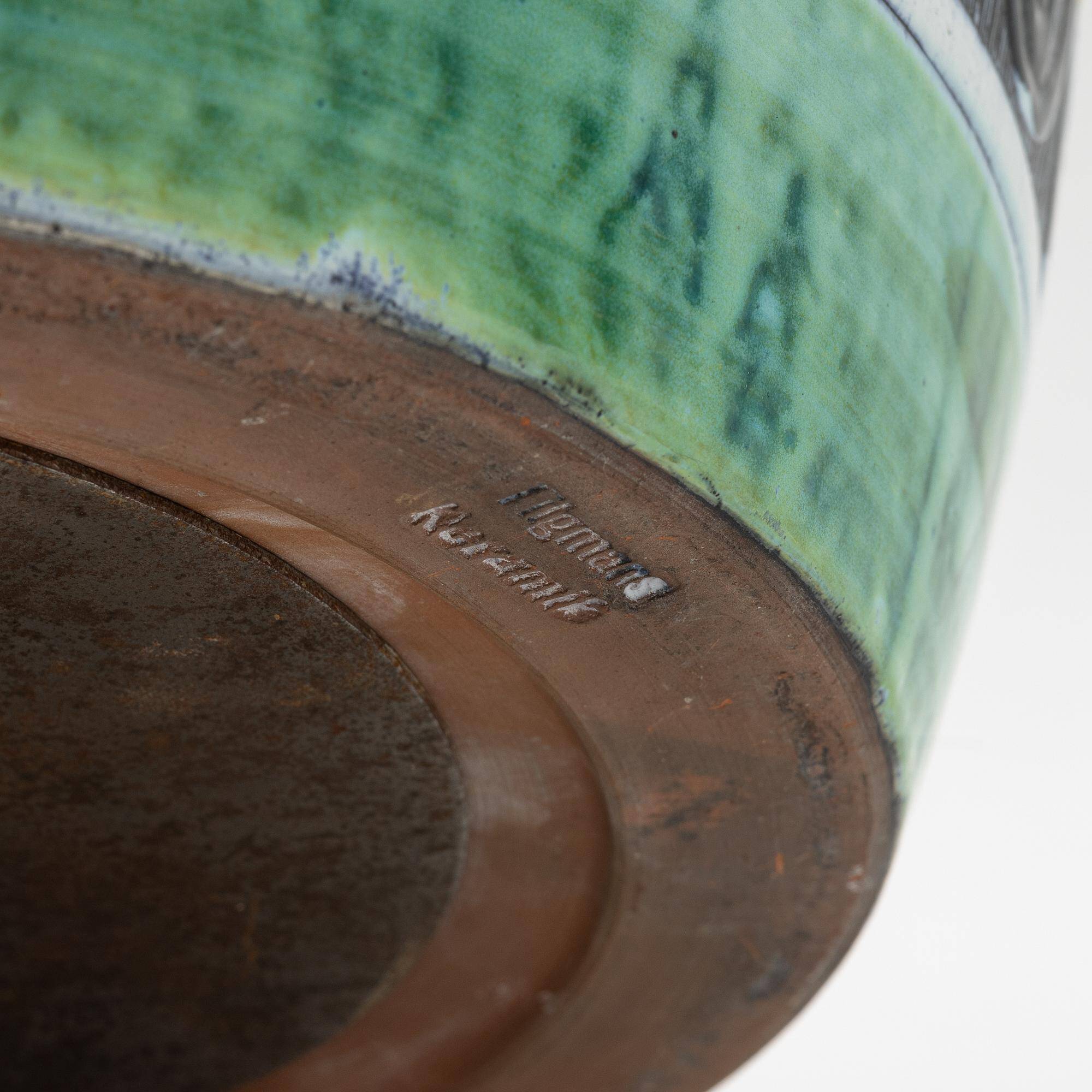 XXL lamp by M Zawadski, hand-painted Tilgmans, Sweden, 1961, signed and dated.