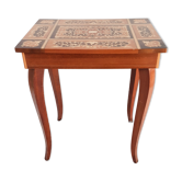 Music box table, jewelry box, inlaid wood, side table, bedside, vintage (2)