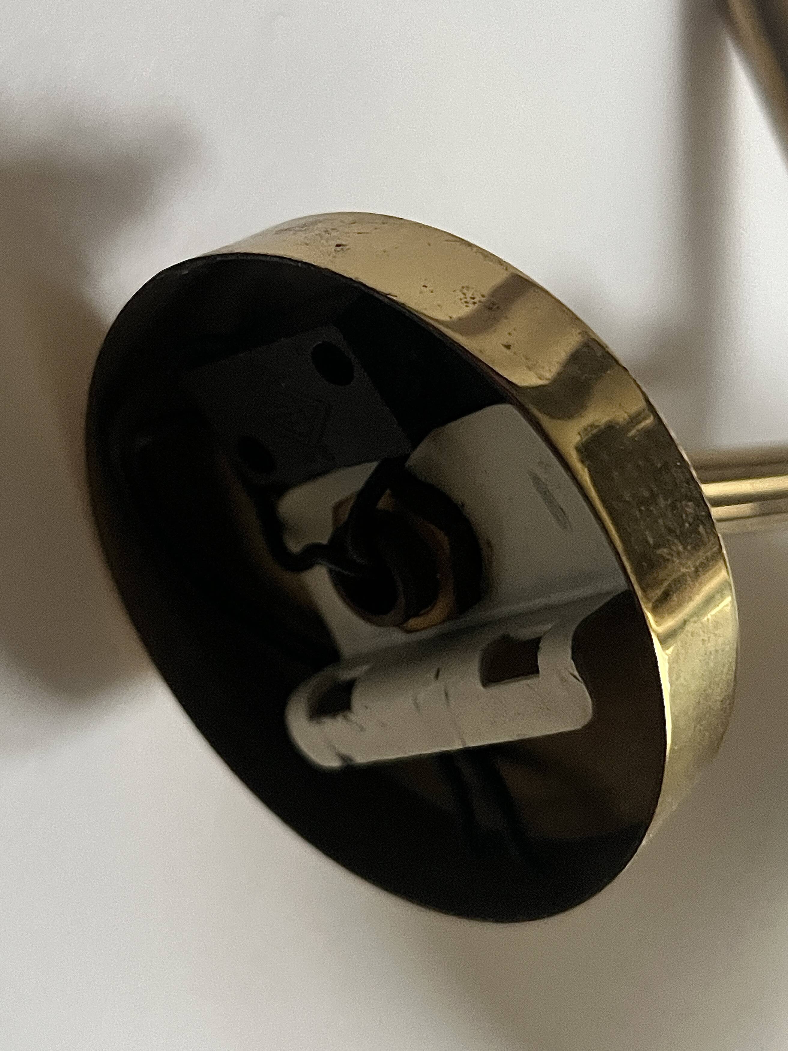 Brass and white opaline glass wall light, Arlus design 1950.
