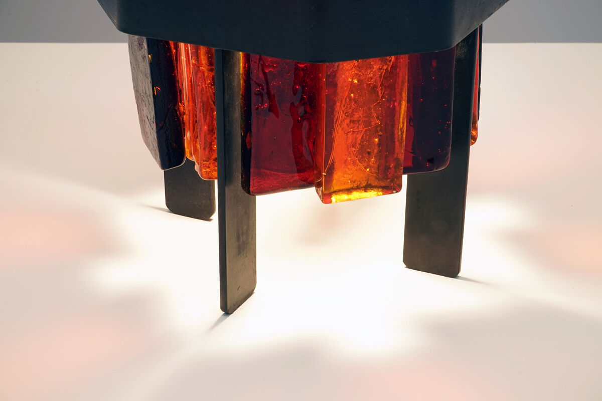 Rare lamp by Jacques Avoinet in glass and wrought iron circa 1950