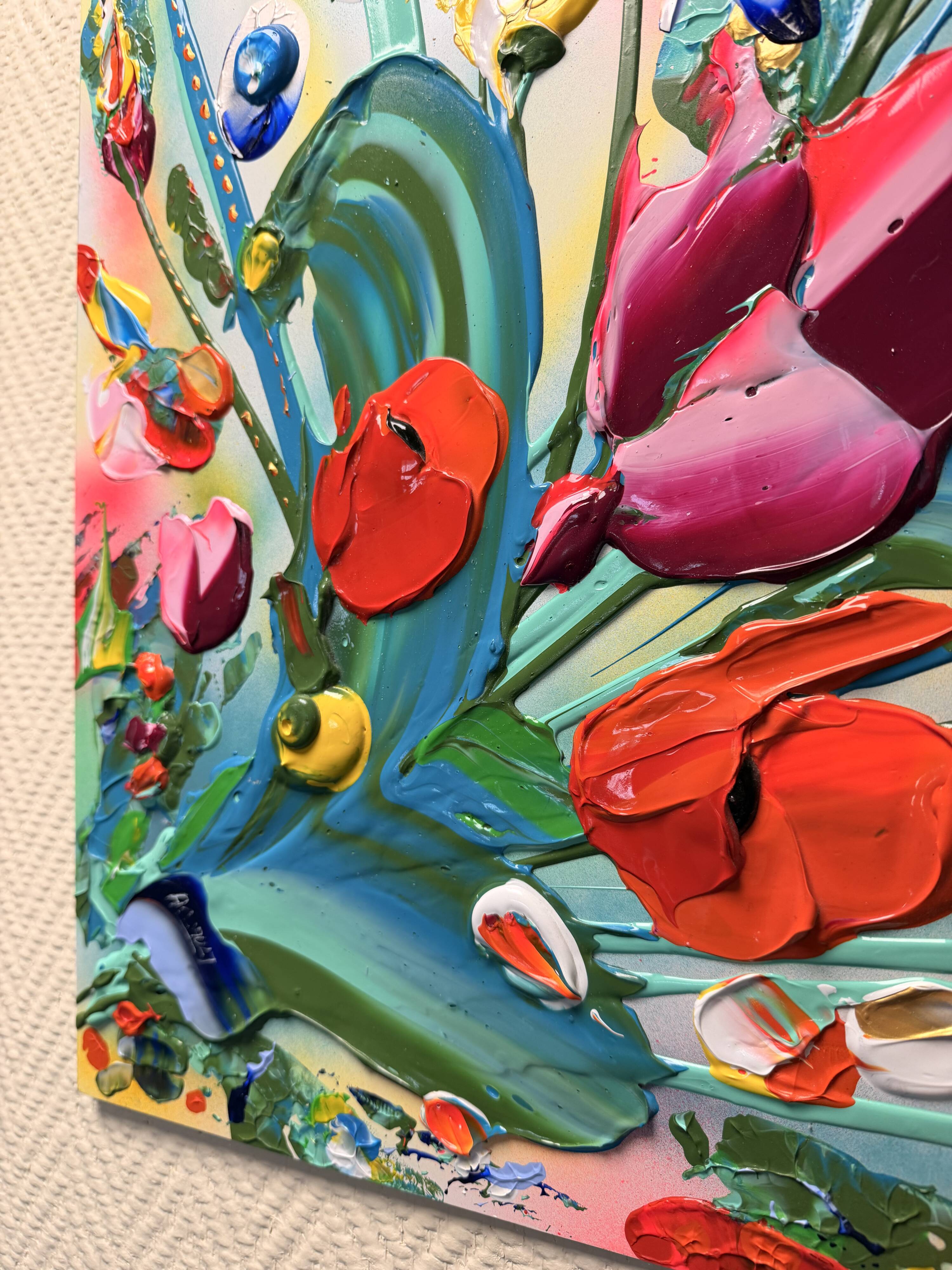 Quadriptyque de peintures abstraites florales au couteau JP Accault