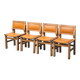 Set de 4 chaises vintage en bois et simili cuir Italie années 70