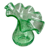 Biot bubbled glass corolla vase signed Riom vert years 60-70