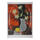 Yves ganne: lilies on an orange background, original signed lithograph