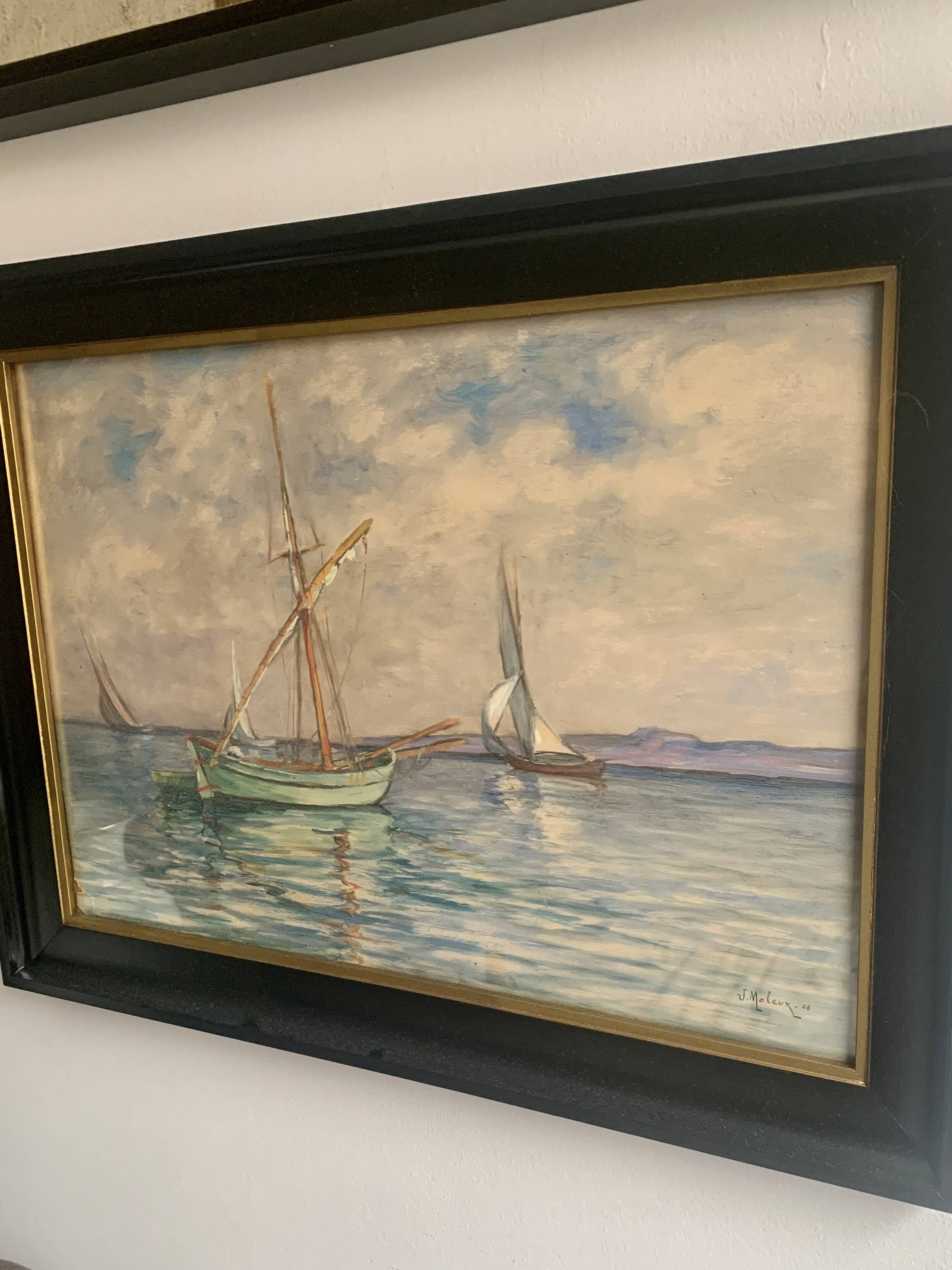 Vintage Oil Painting – Sailboats on the Sea