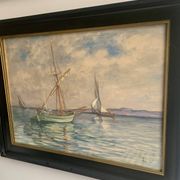 Peinture à l'huile vintage – Voiliers en mer