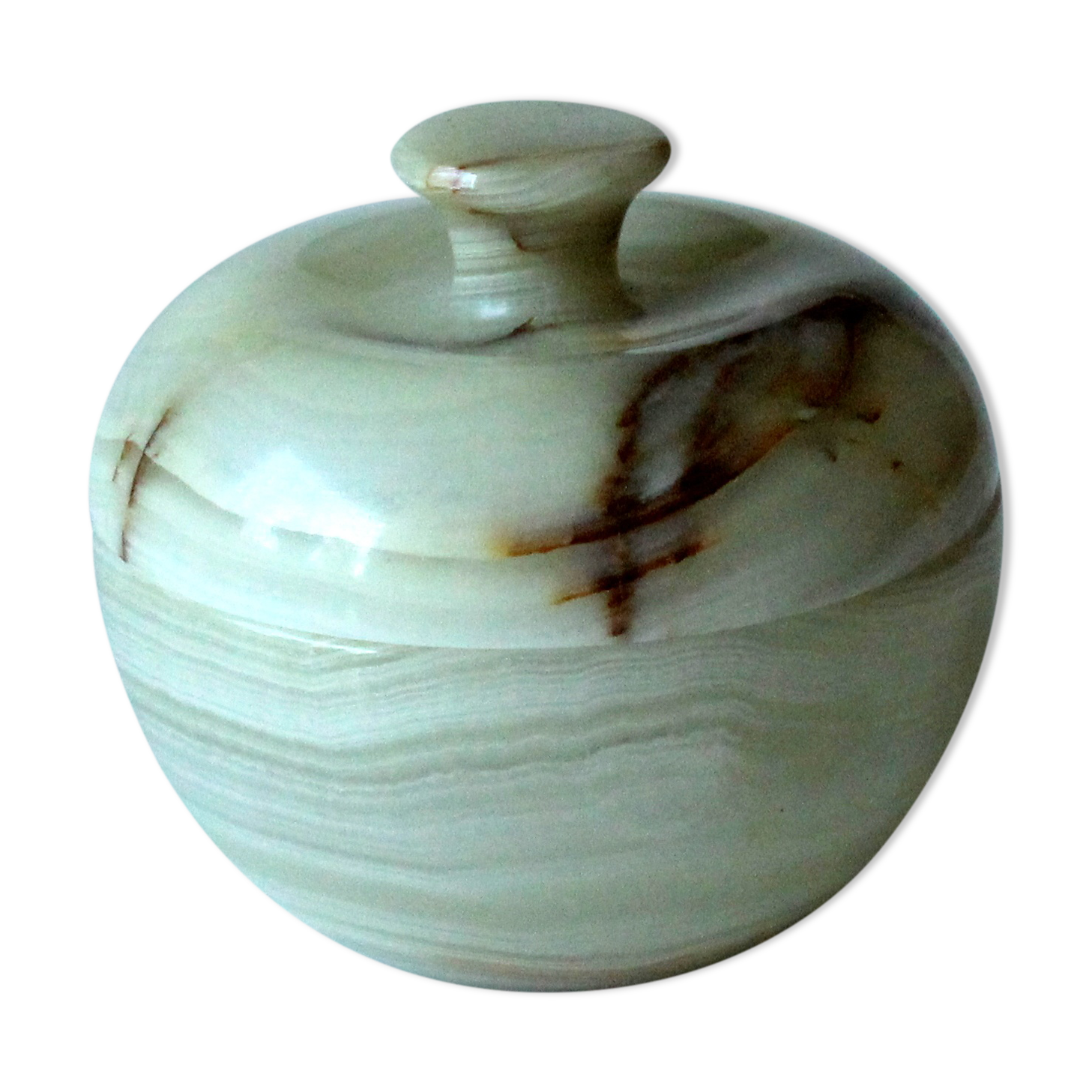 Handmade onyx bowl with lid from the 1970