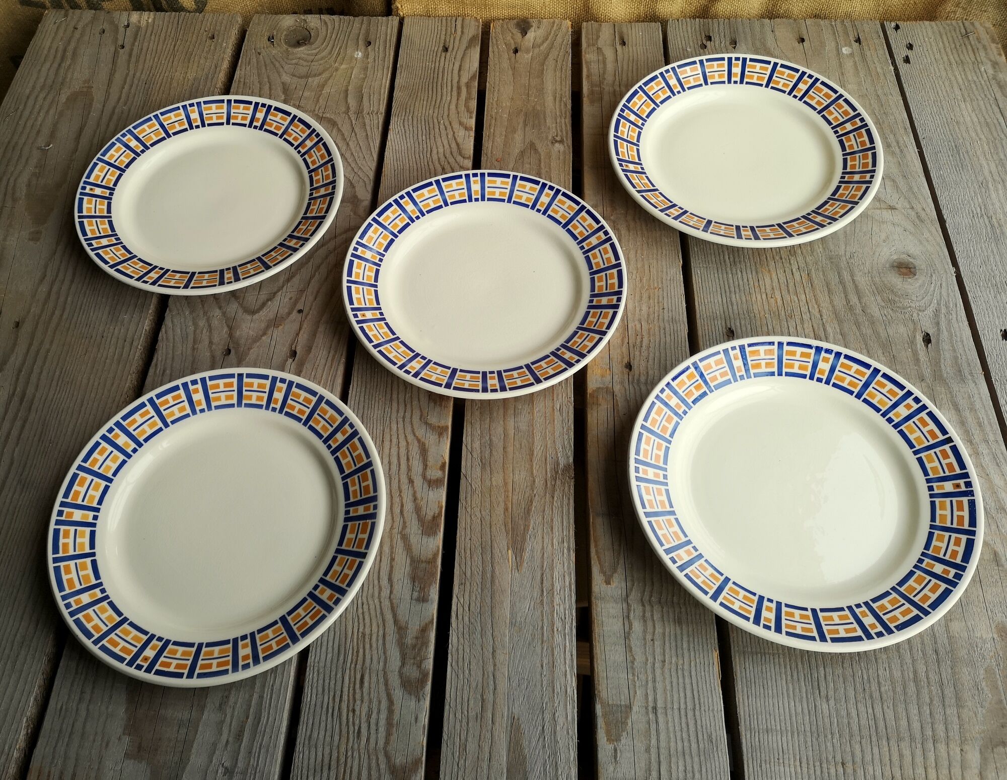 Set of 5 small old plates signed Badonviller