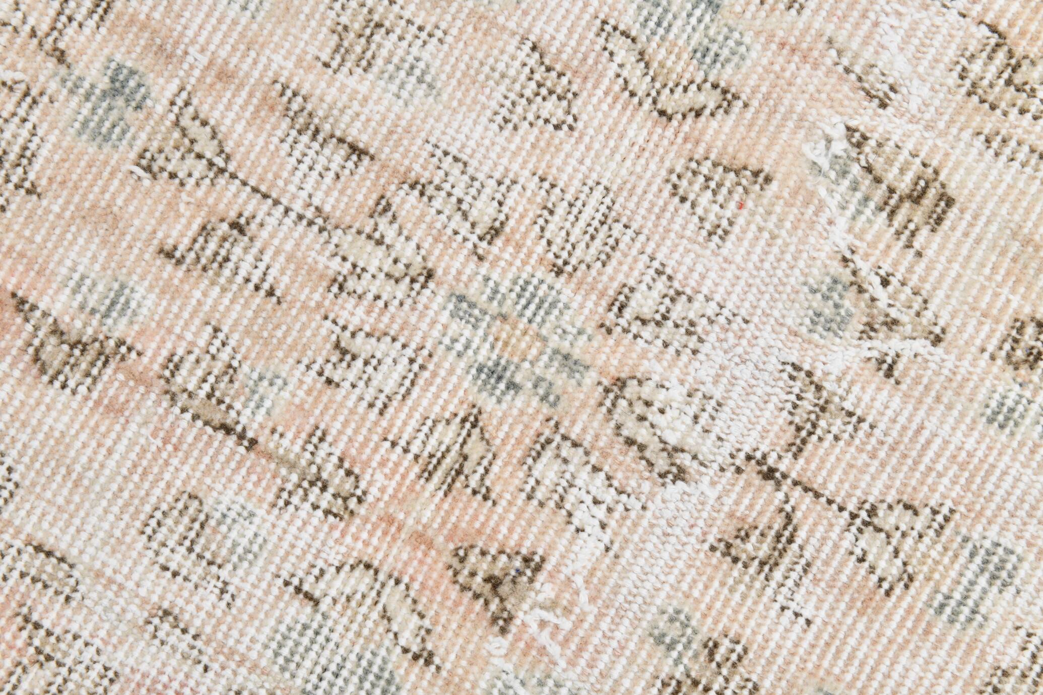 5x12 Pastel Beige Pink Turkish Vintage Area Rug, 160x375Cm