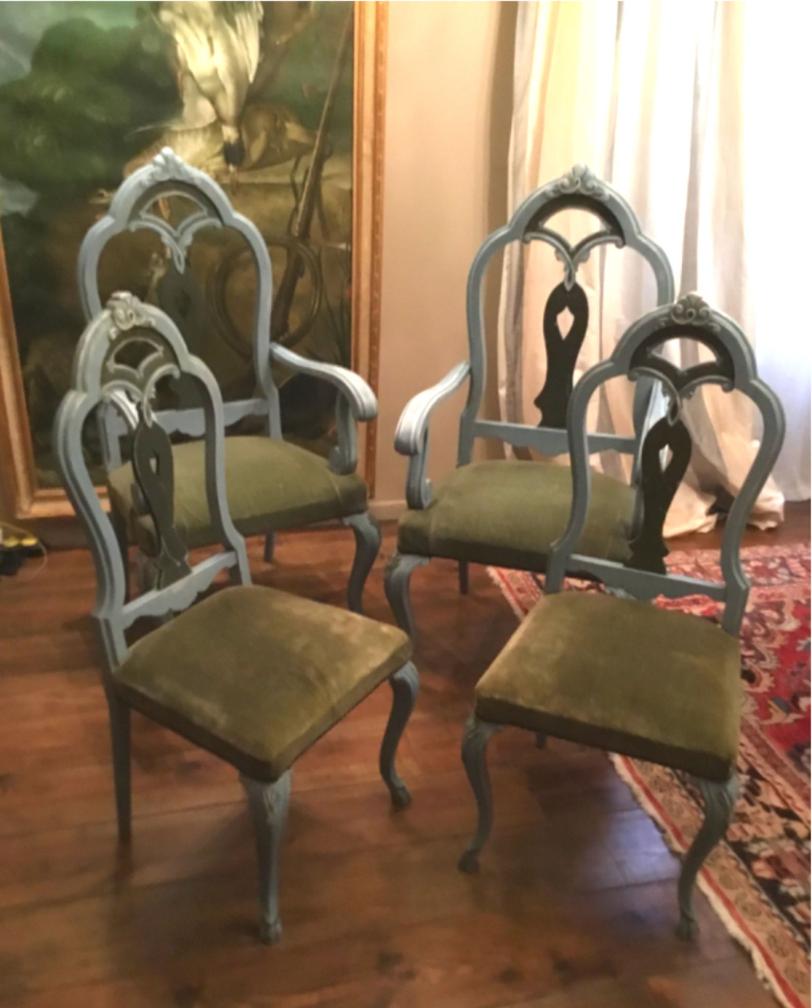 Set of 4 chairs in patinated wood Italian baroque style