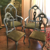 Set of 4 chairs in patinated wood Italian baroque style