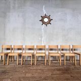 Series of 7 vintage Scandinavian bohemian wooden children's chairs