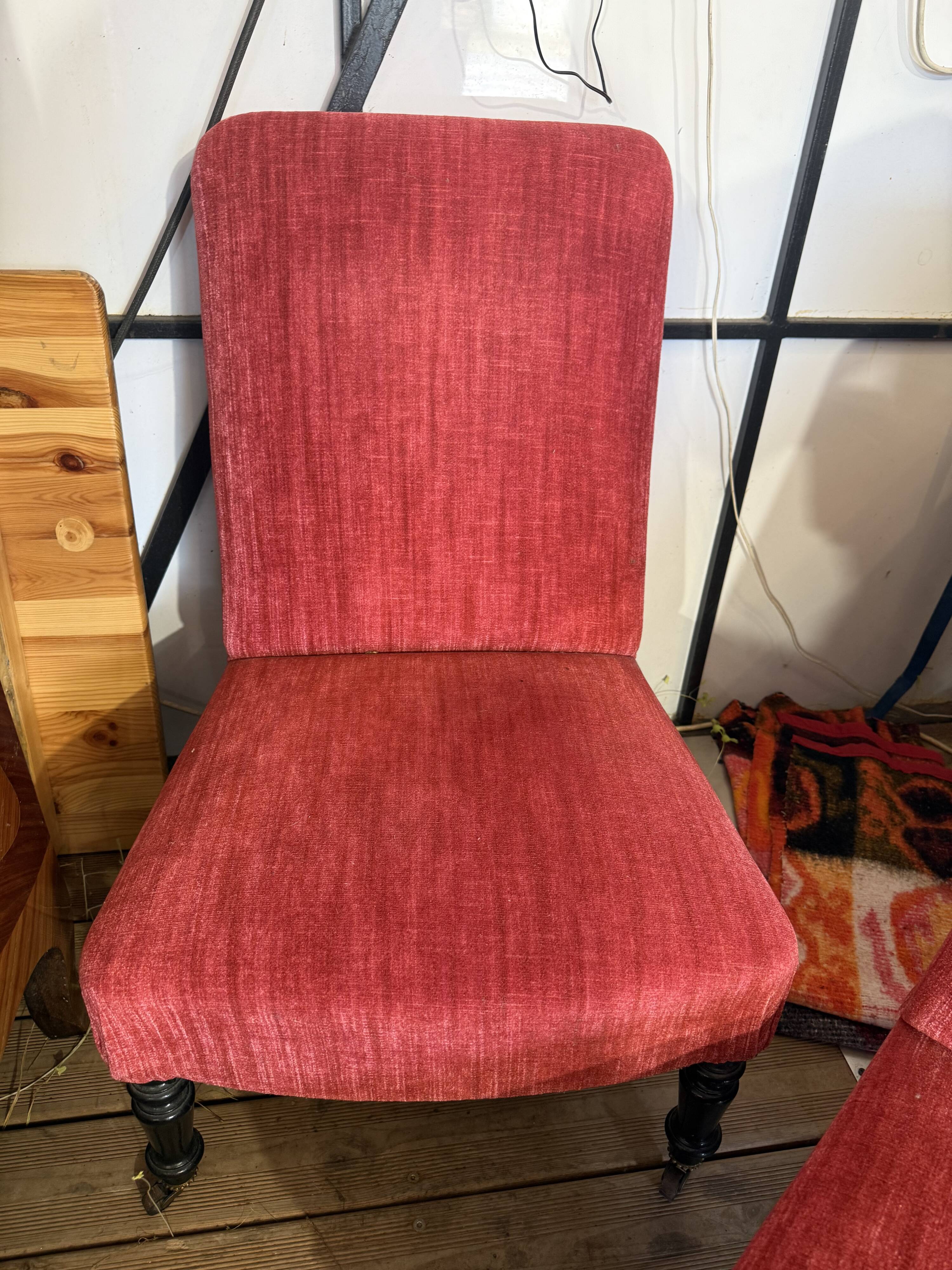 Low chairs Napoleon III - Red velvet - Around 1870