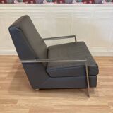 Steel and leather designer armchair from the 1970s