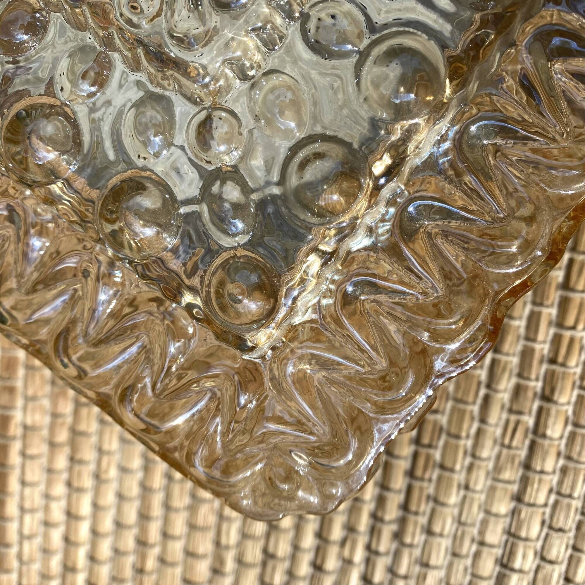 2 square ceiling lights in amber glass, 70s-80s