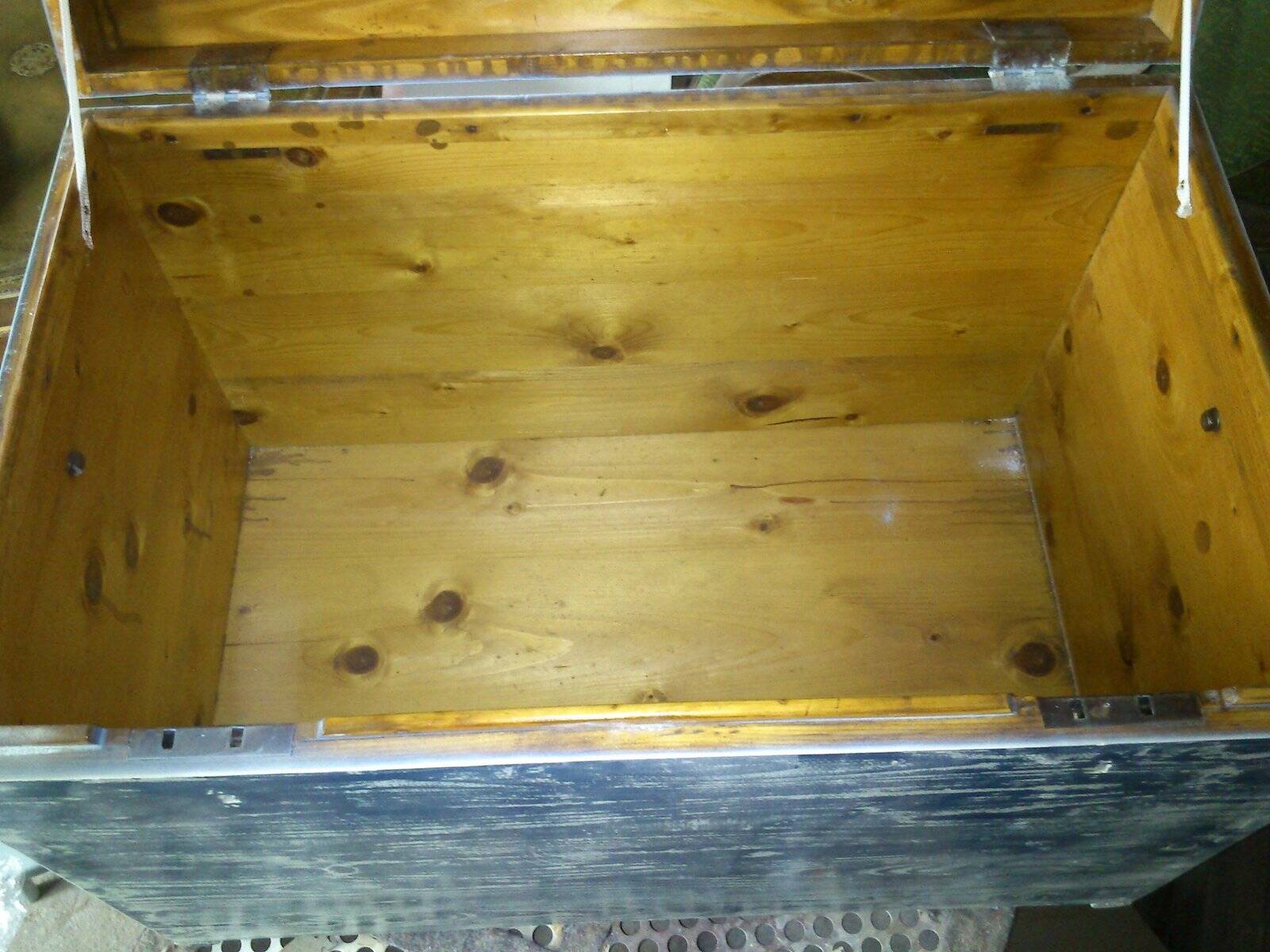 Large blue patinated chest of drawers in solid pine, Hungarian farmhouse style 1940s.