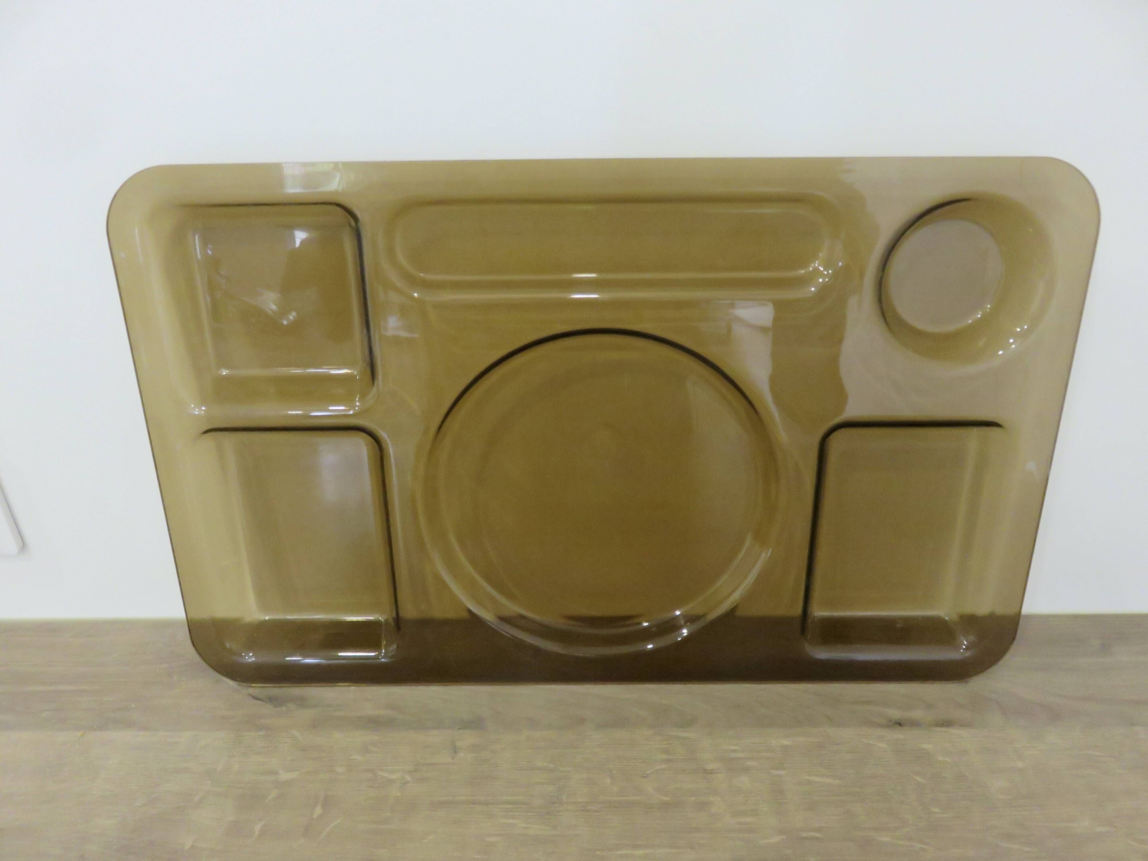 Set of 3 Guzzini trays, in smoked transparent ABS, 1970, Italy, vintage