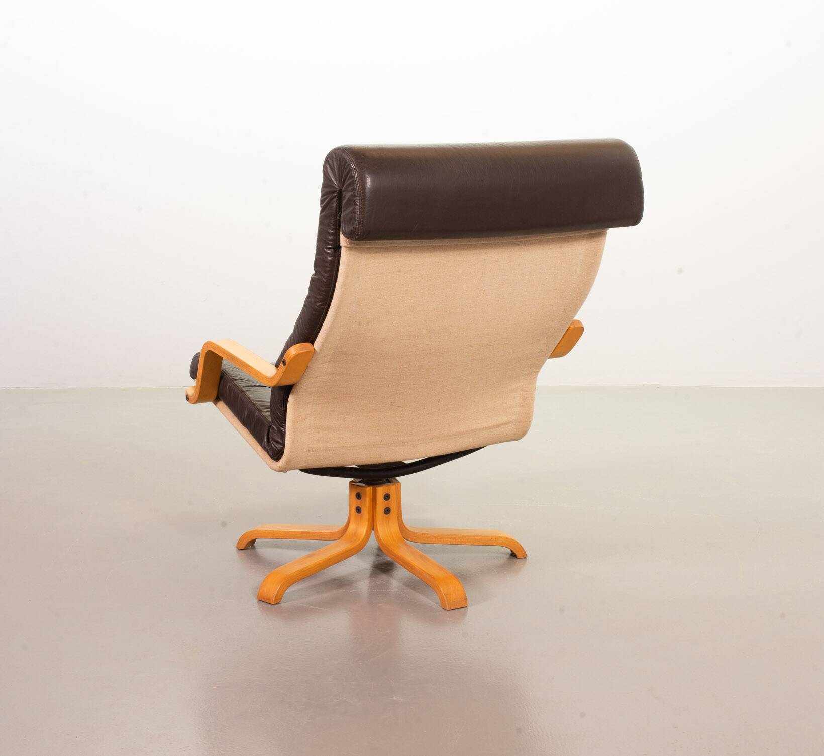 Noboru Nakamura Design Chocolate Brown Padded Leatherette Swivel Chairs 70s