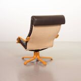 Noboru Nakamura Design Chocolate Brown Padded Leatherette Swivel Chairs 70s