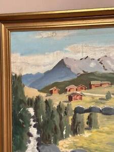 Oil on Canvas “Huts in the Mountains” by Weidofolk, Vintage & Framed