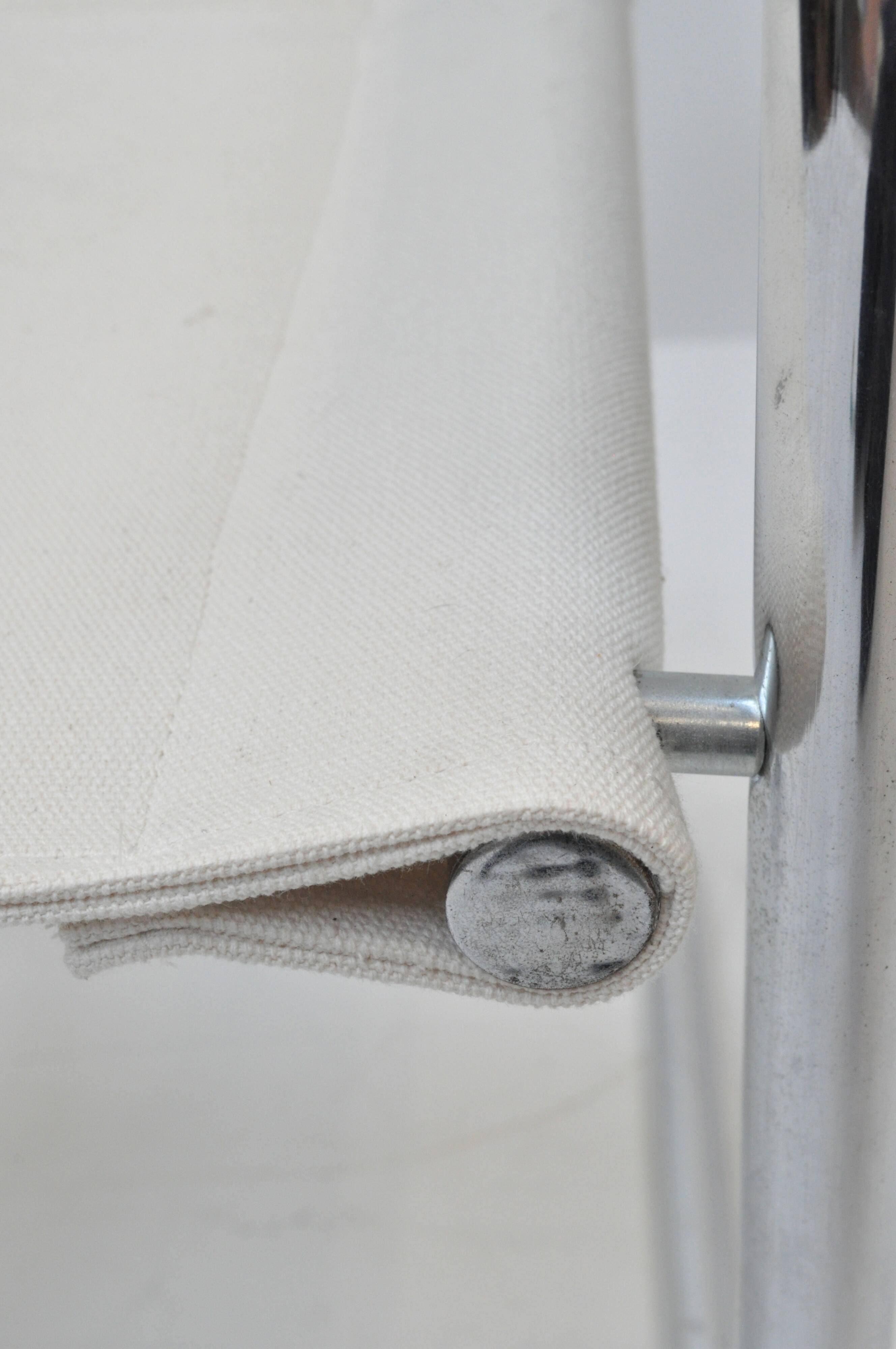 Set of 4 Chrome Sled-Base Chairs, Reupholstered in Italian Chioccarello Lin