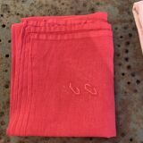 Duo set, consisting of two large pink-dyed cotton and linen towels, embroidered, TK monograms