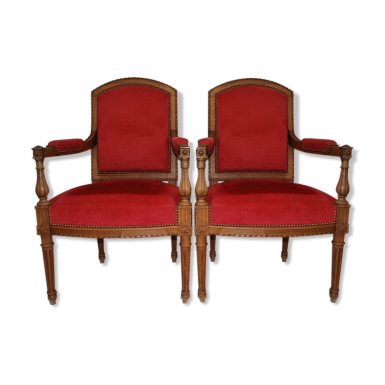 Paire de fauteuils style Louis XVI velours rouge 1900