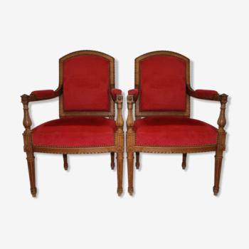 Paire de fauteuils style Louis XVI velours rouge 1900