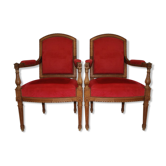 Paire de fauteuils style Louis XVI velours rouge 1900