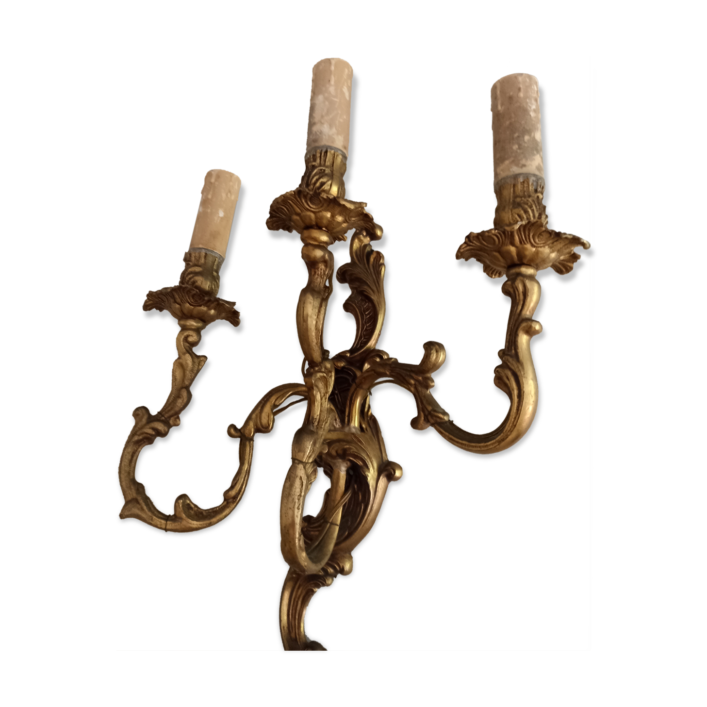 Wall lamp 3 candlestick candlesticks in electrified brass