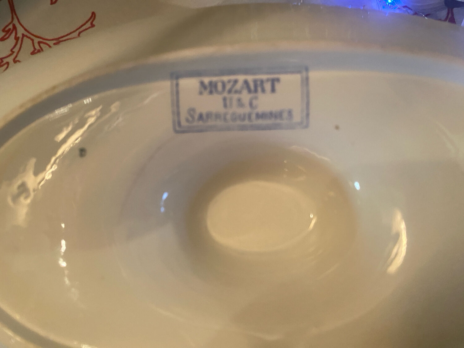 Mozart pattern earthenware gravy boat stamped Sarreguemines