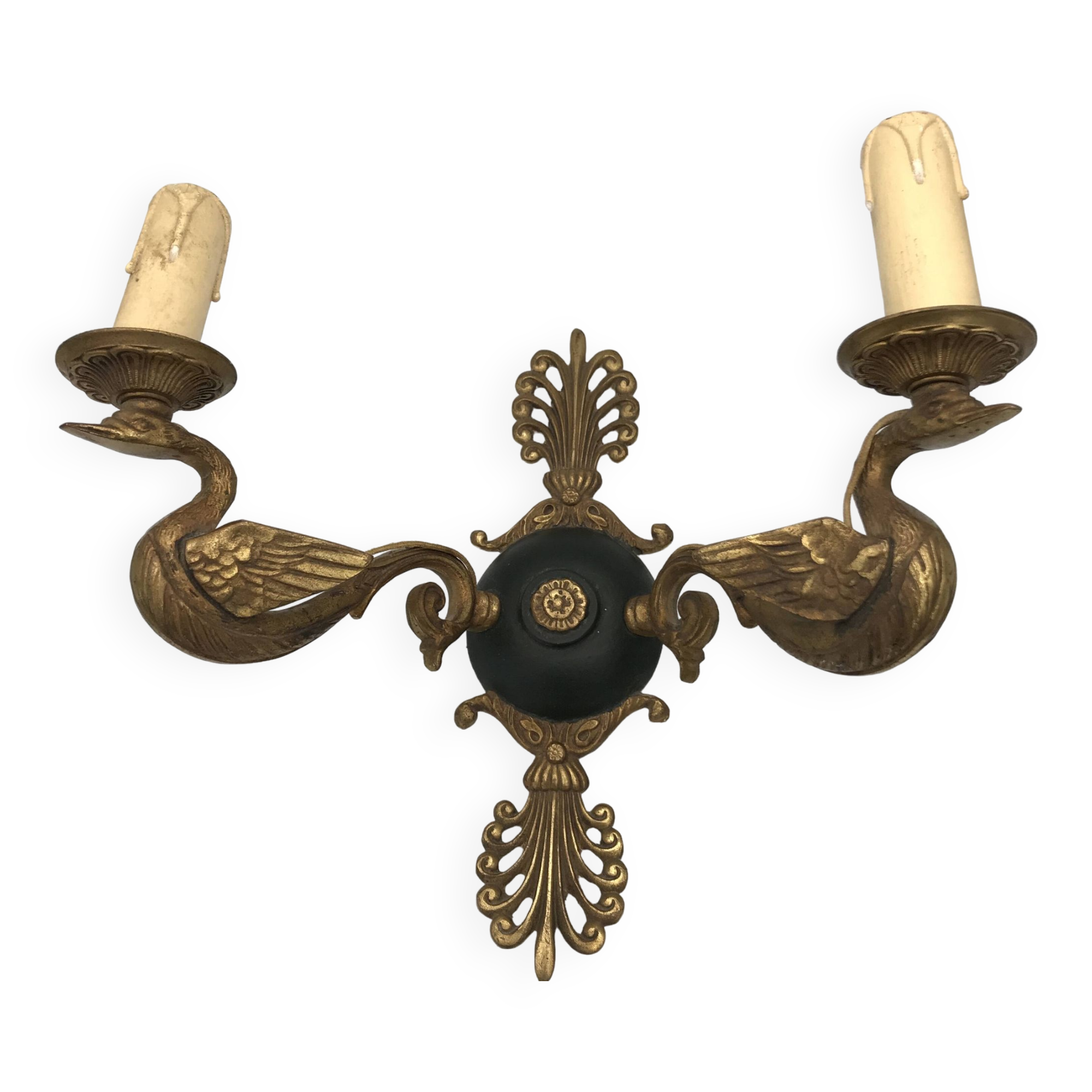 Ancienne applique murale en bronze bras à décor de cygnes et palmettes style empire