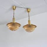 Danish Mid-Century Glass and Brass Chandeliers by Vitrika