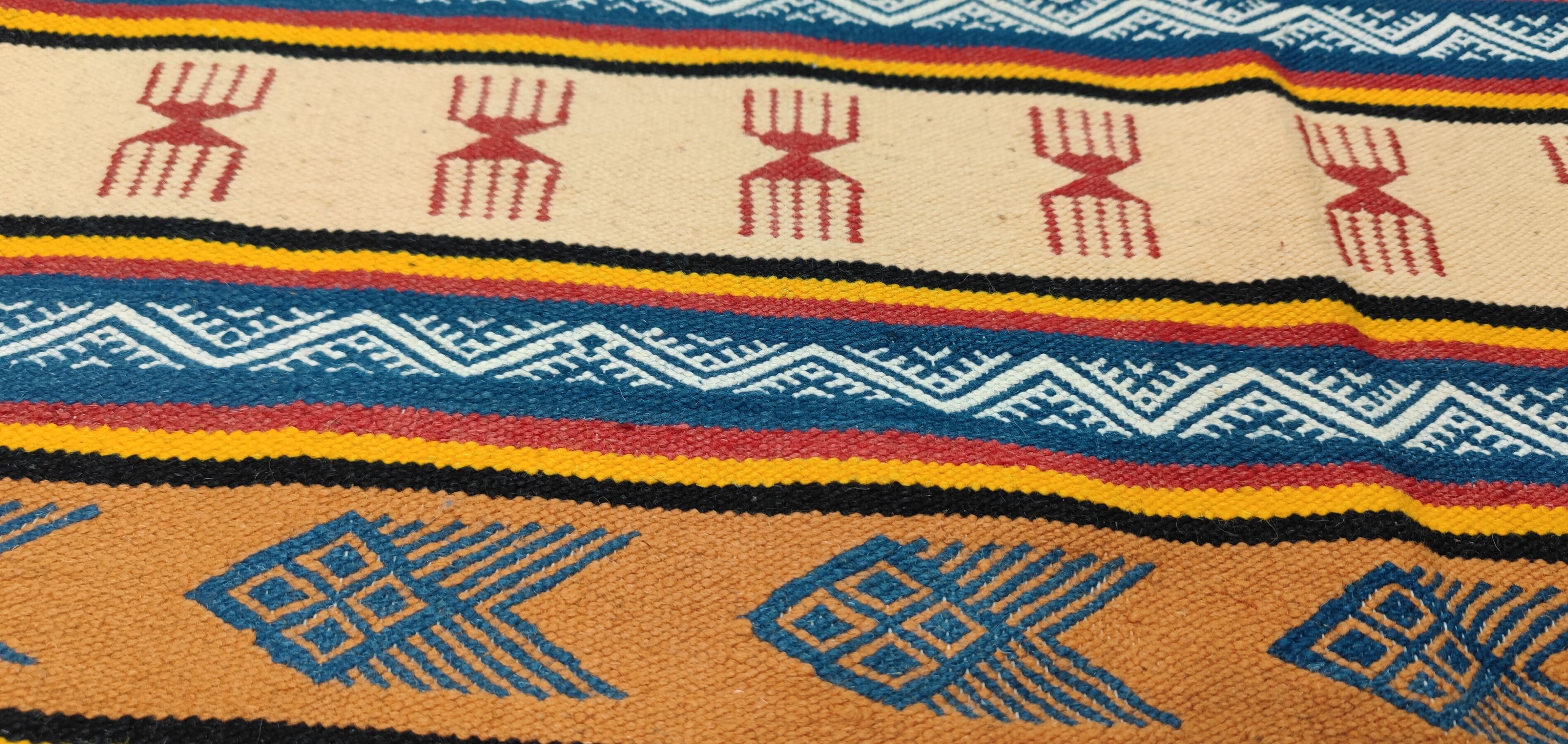 Multicolored Berber kilim rugs woven hands in natural wool