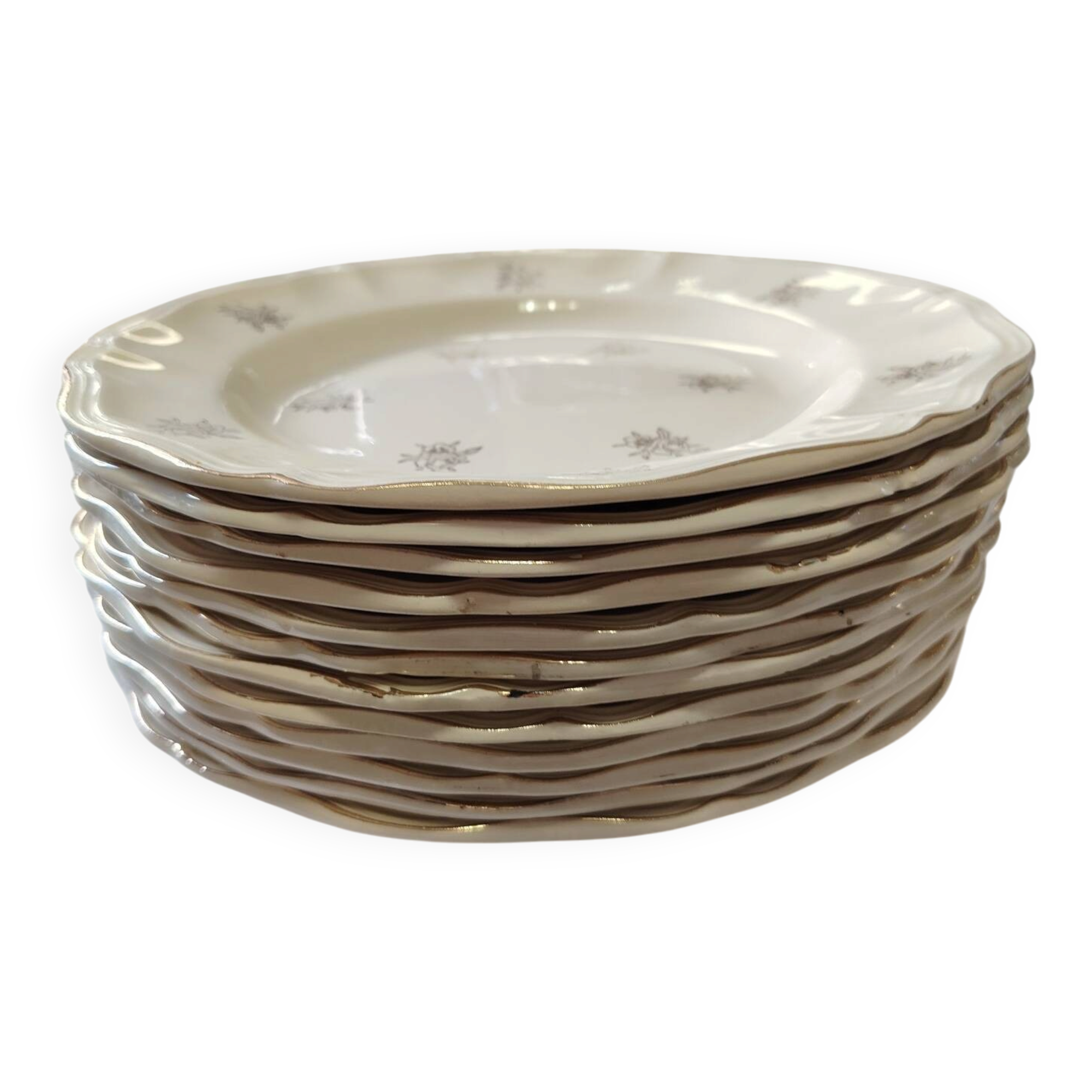 Sarreguemines set of 12 flat plates model Raphaël or flowers of F