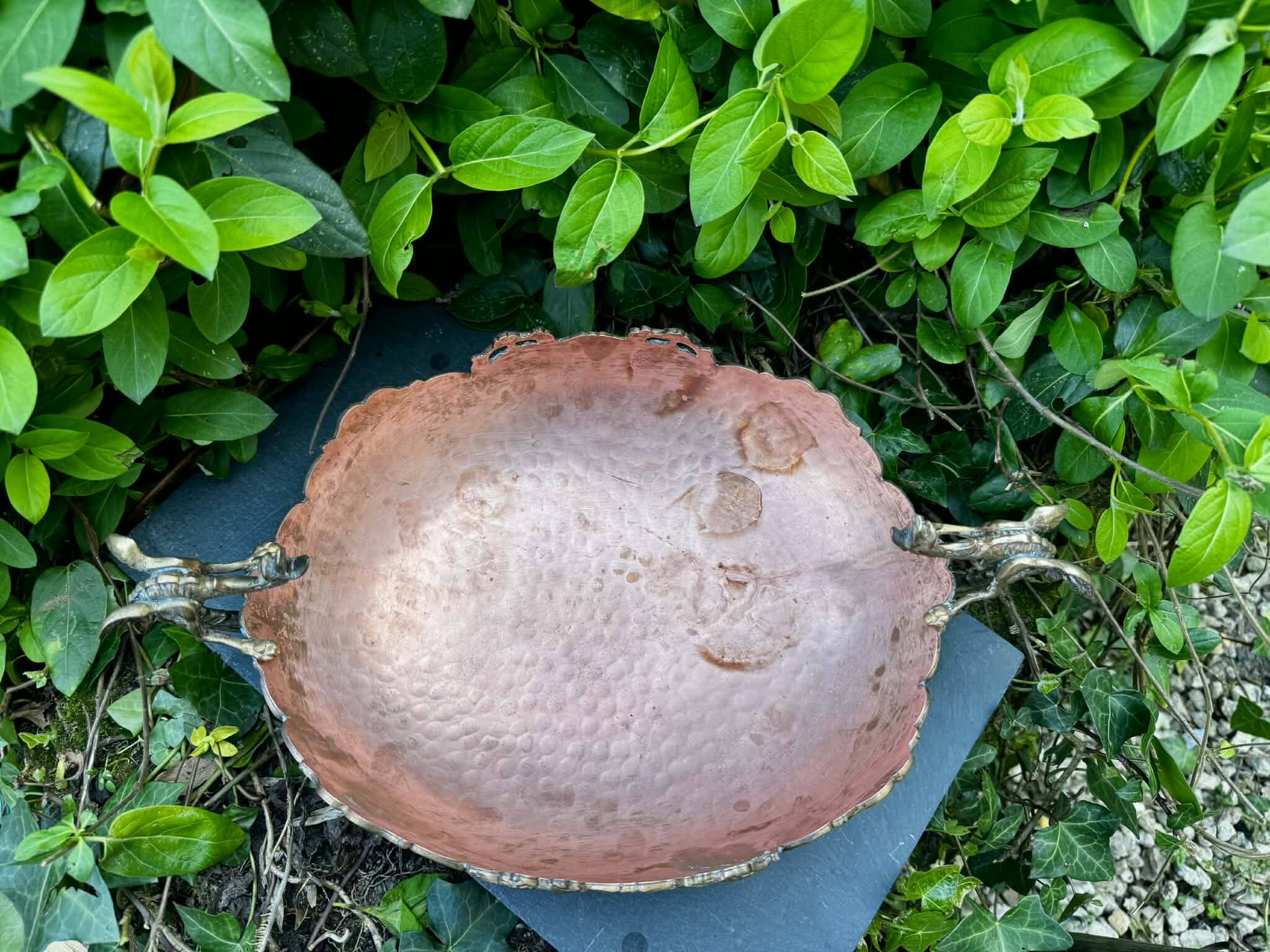 Large Art Nouveau copper fruit bowl Italy 1890s