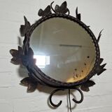 Miroir en fer forgé rétroéclairé en forme de feuille, France, années 1960