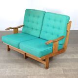 Rare Guillerme & Chambron Solid Oak Sofa, France 1960s