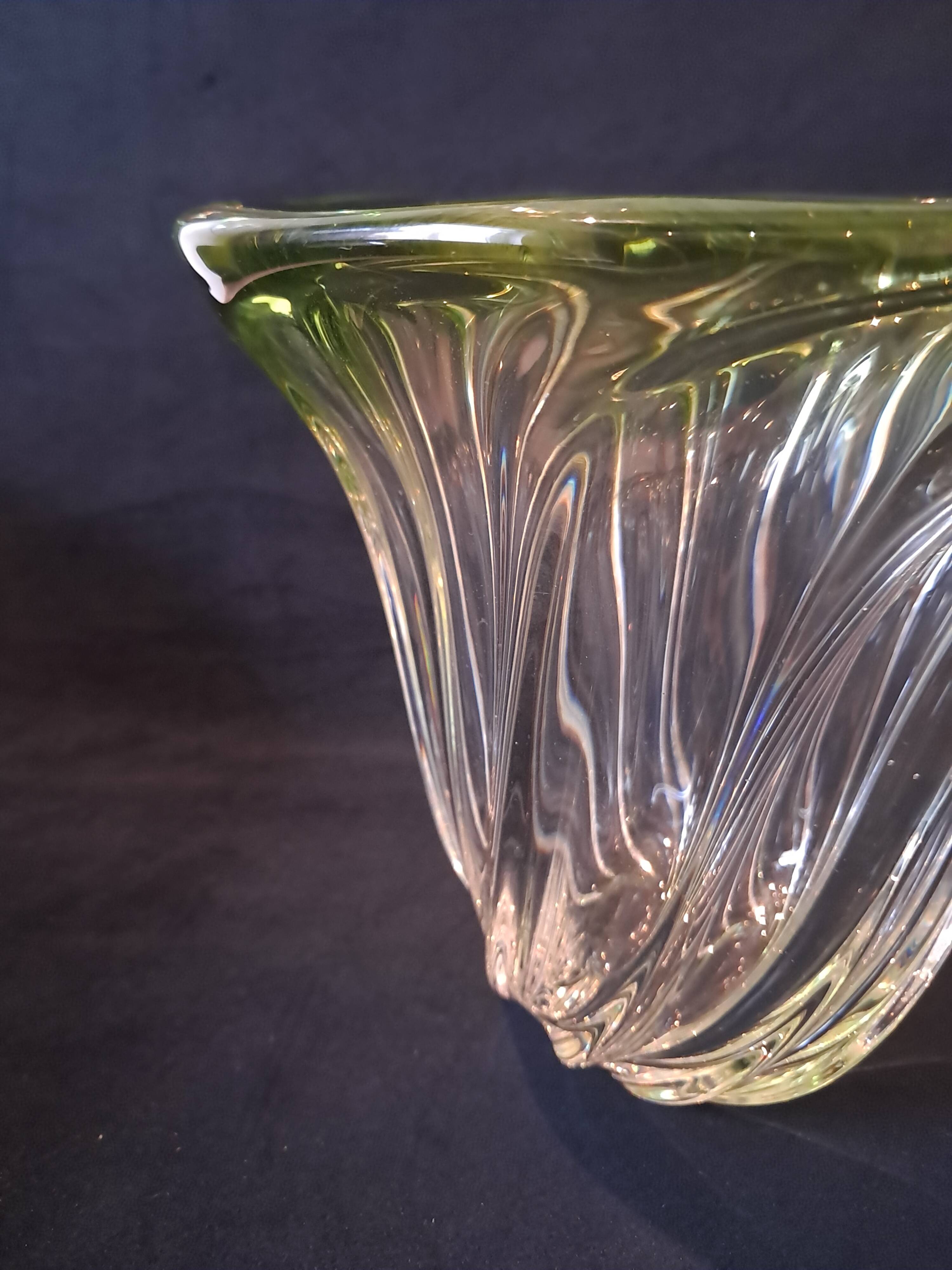 Val Saint Lambert Crystal 'Torsade' Vase in Gradient Apple Green